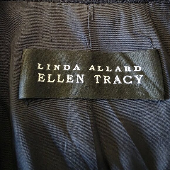 Linda Allard Ellen Tracy Blazer Women’s 8 Navy Wool Double Breasted Gold - Picture 9 of 16